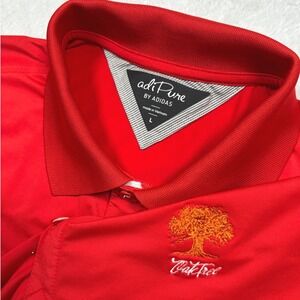 Adidas adiPure Oak Tree Golf Polo Shirt Men L Red Performance Logo Stretch Wick